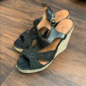 Lucky Brand Black Woven Wedge Sandal Size 8 1/2